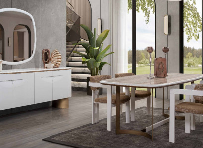 Esszimmer Set Esstisch 4x Stühle Kommode Spiegel Modern Set Weiß Essgruppe