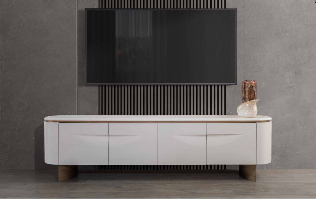 TV Ständer stilvoll RTV Lowboard Wohnwand Sideboard Weiß Holz Modern Design