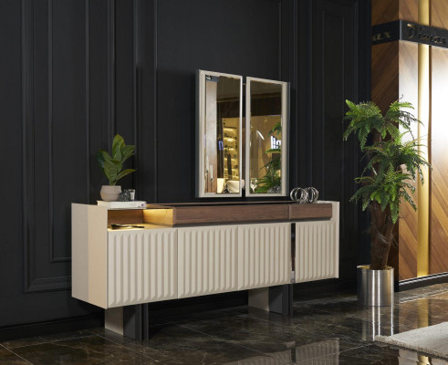 Esszimmer Set Esstisch 4x Stühle Kommode Spiegel Modern Set Weiß Essgruppe