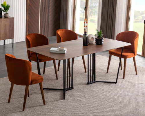 Esszimmer Set Esstisch 4x Stühle Kommode Spiegel Modern Set Braun Essgruppe