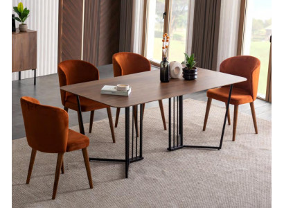 Luxus Esszimmer set Esstisch 4x Stühle Holz Stuhl Textil Essgruppe Garnitur Neu