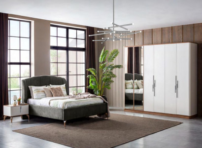 Bett Grau Doppelbetten Modern Bettgestell Luxus Design Bettrahmen Holz Neu