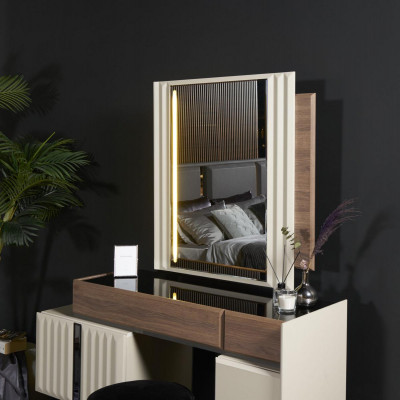 Modern Design Weiß Schminktisch mit Spiegel Luxus Schlafzimmer Möbel 2tlg Neu