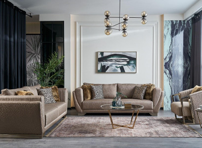 Stoffsofas Sofagarnitur Dreisitzer Polstersofa Braun Set 3tlg Modern