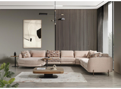 Wohnzimmer Set Ecksofa U-Form Möbel 2x Beistelltisch Holz Modern Couchtisch