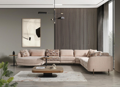 Wohnzimmer Set Ecksofa U-Form Möbel 2x Beistelltisch Holz Modern Couchtisch