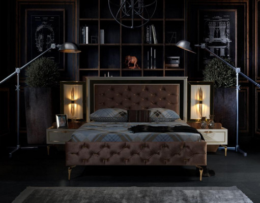 Schlafzimmer Bett Design Einrichtung Luxus Polster Betten braun Modern