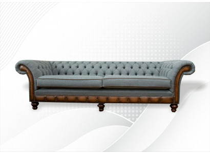Big xxl Sofa 4 Sitzer Couch Chesterfield Polster Garnitur Leder Textil Grau