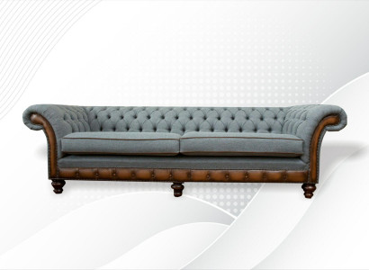 Big xxl Sofa 4 Sitzer Couch Chesterfield Polster Garnitur Leder Textil Grau