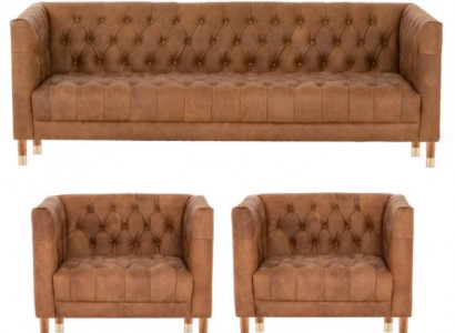 Braune Samt Chesterfield 2 Sessel Leder Modern Design Möbel Sofa Set Sofas Neu