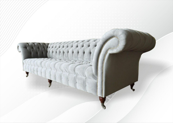 Graue Big Sofa Couch Chesterfield 265cm Polster Sofas 4 Sitzer Leder