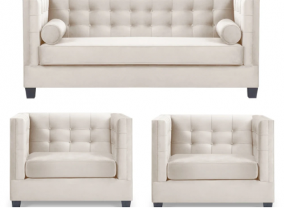 Chesterfield Garnitur Gruppe Sessel Beige Stoff Couchen Möbel Sofagarnitur Neu
