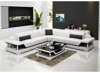 Ledersofa mit USB Wohnlandschaft Ecksofa Eck Garnitur Design Modern Sofa G8004B