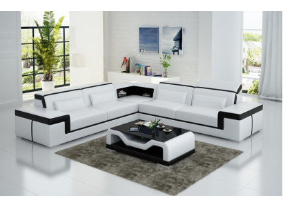 Ledersofa mit USB,Wohnlandschaft Ecksofa Eck Garnitur Design Modern Sofa G8020B