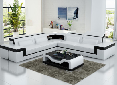 Ledersofa mit USB,Wohnlandschaft Ecksofa Eck Garnitur Design Modern Sofa G8020B