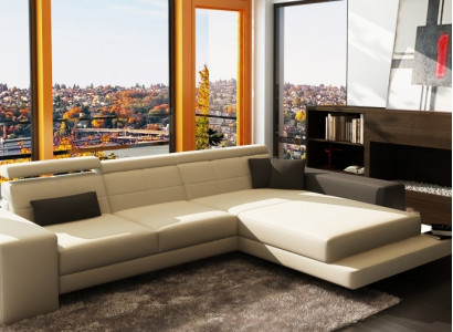Ecksofa + USB Polster Sofa Wohnlandschaft Sitz Eck Garnitur Leder Textil Geroda