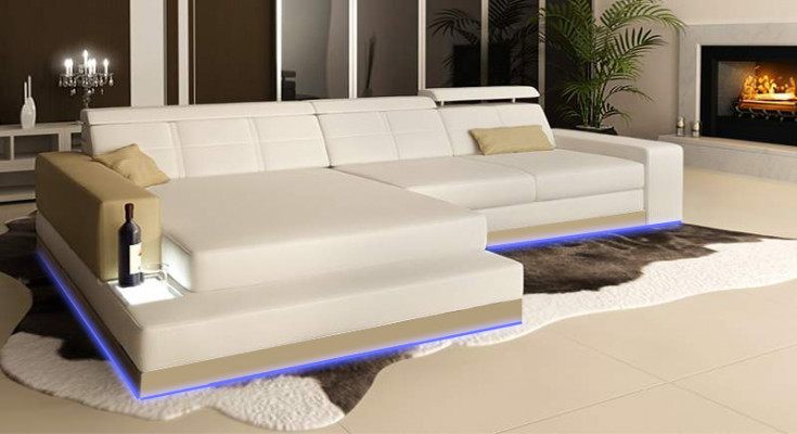 Ledersofa mit USB Wohnlandschaft Ecksofa Eck Garnitur Design Modern Sofa C4010B