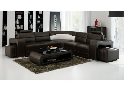 Ledersofa mit USB,Wohnlandschaft Ecksofa Eck Garnitur Design Modern Sofa F3008B