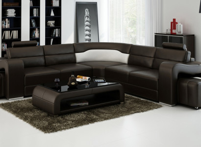 Ledersofa mit USB,Wohnlandschaft Ecksofa Eck Garnitur Design Modern Sofa F3008B