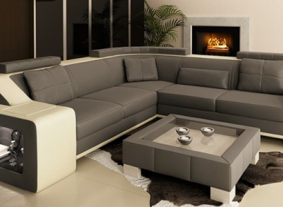 Ecksofa Leder Textil Sofa mit USB Polster Wohnlandschaft L Garnitur Sitz Isching