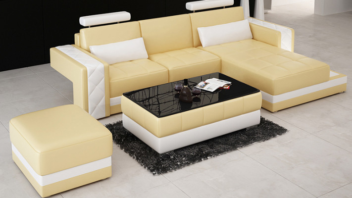 Ledersofa mit USB Wohnlandschaft Ecksofa Eck Garnitur Design Moderne Sofa L6010D