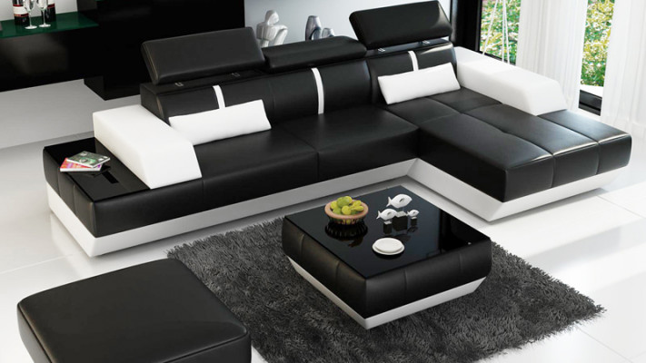 Ledersofa Sofa mit USB,Wohnlandschaft Ecksofa Garnitur Design Modern Sofa K5015C
