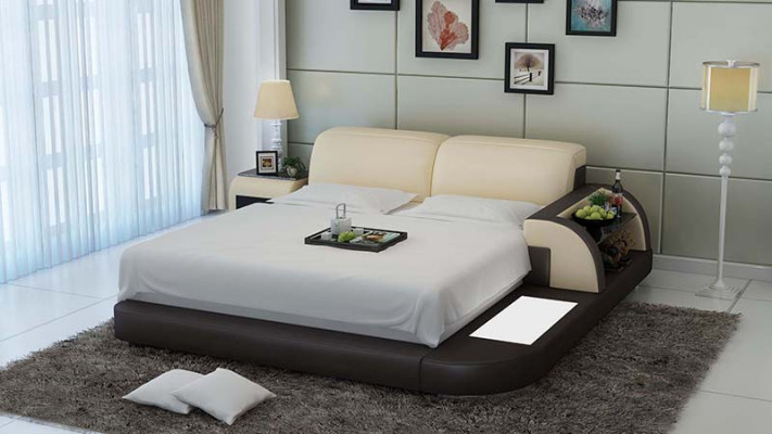 Design Bett XXL Big Betten Leder Hotel Polster 180x200 Multifunktion Regal USB