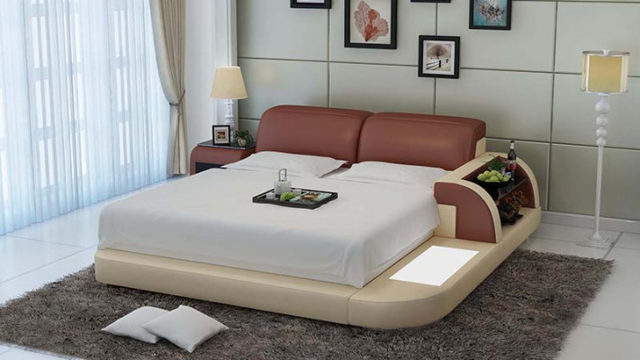Design Bett XXL Big Betten Leder Hotel Polster 180x200 Multifunktion Regal USB