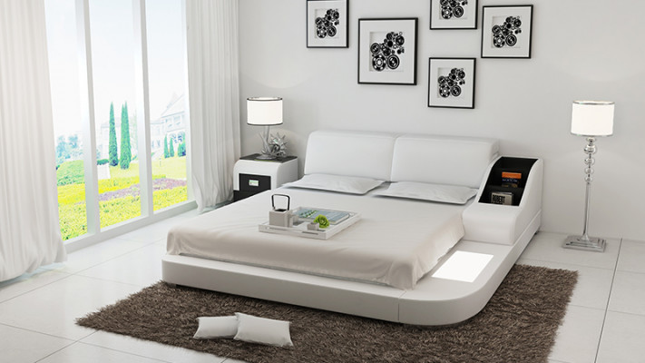 Design Bett XXL Big Betten Leder Hotel Polster 160x200cm Multifunktion Regal USB