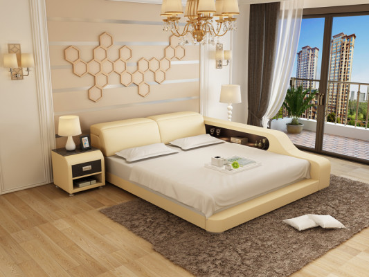 Design Polster Doppel Bett Moderne Betten Schlafzimmer 200x210cm mit USB & Regal
