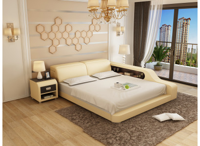 Design Polster Doppel Bett Moderne Betten Schlafzimmer 200x210cm mit USB & Regal