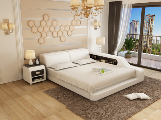 Design Polster Doppel Bett Moderne Betten Schlafzimmer 200x210cm mit USB & Regal