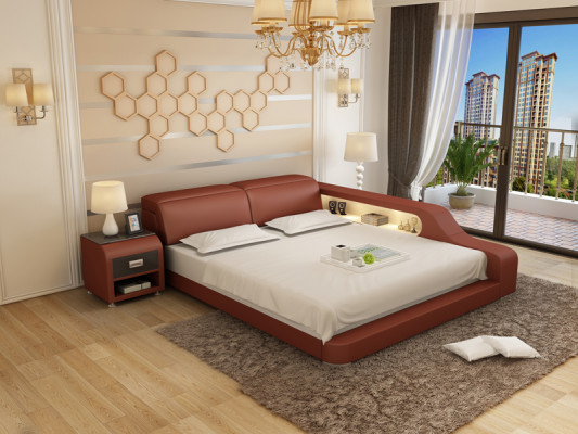 Design Polster Doppel Bett Moderne Betten Schlafzimmer 200x210cm mit USB & Regal