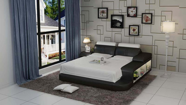 Design Polster Doppel Bett Moderne Betten Schlafzimmer mit USB & Regal 180x200cm