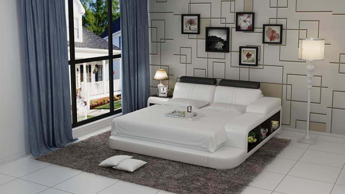 Design Polster Doppel Bett Moderne Betten Schlafzimmer mit USB & Regal 180x200cm