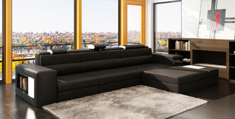 Designsofa Sofa Couch Polster Ecksofa Garnitur Wohnlandschaft Ledersofa Haid -G