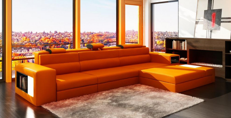 Designsofa Sofa Couch Polster Ecksofa Garnitur Wohnlandschaft Ledersofa Haid -G