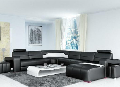 Wohnlandschaft Couch Polster Eck Garnitur Designer Ledersofa Big Sofa USB Neu