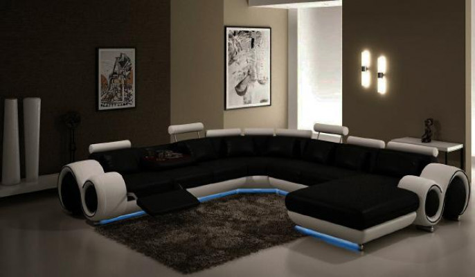 Leder Sofa Mit USB Couch XXL Wohnlandschaft Ledercouch Big Sofa Ecksofa