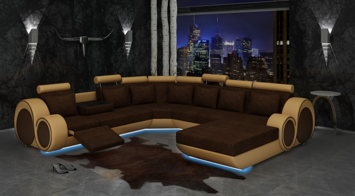 Textil Sofa Mit USB XXL Wohnlandschaft Stoff Couch Big Sofa Polster Ecksofa Neu