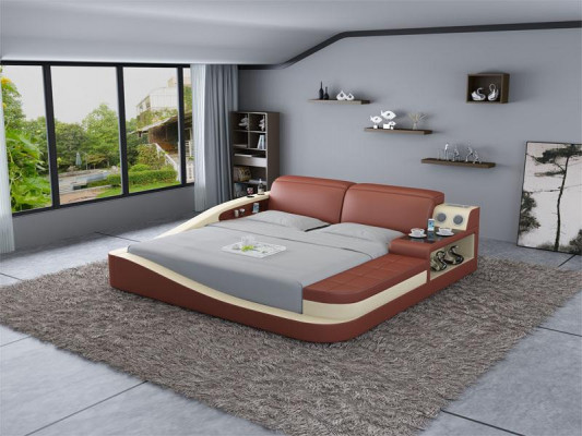 Multifunktions Bett Bluetooth Boxen Luxus Design Leder Betten Hotel Doppel Neu