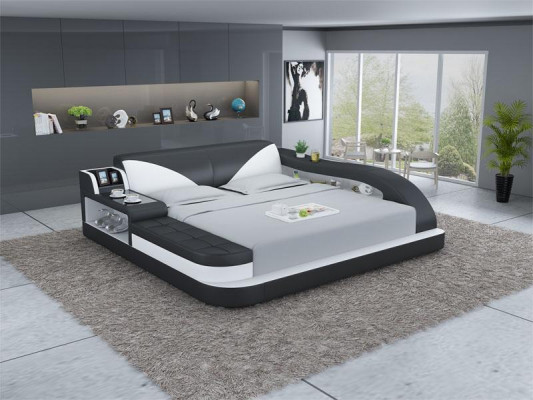 Multifunktions Bett Luxus Design Leder Betten Doppel Ablage Regal 180x200