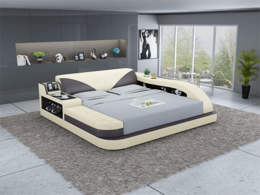 Multifunktions Bett Luxus Design Leder Betten Doppel Ablage Regal 180x200