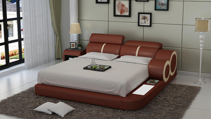 Design Bett XXL Big Betten Leder Polster Hotel 160x200cm Multifunktion Regal USB