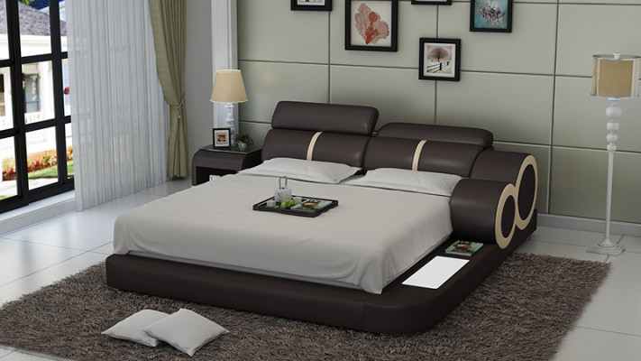 Design Bett XXL Big Betten Leder Polster Hotel 160x200cm Multifunktion Regal USB
