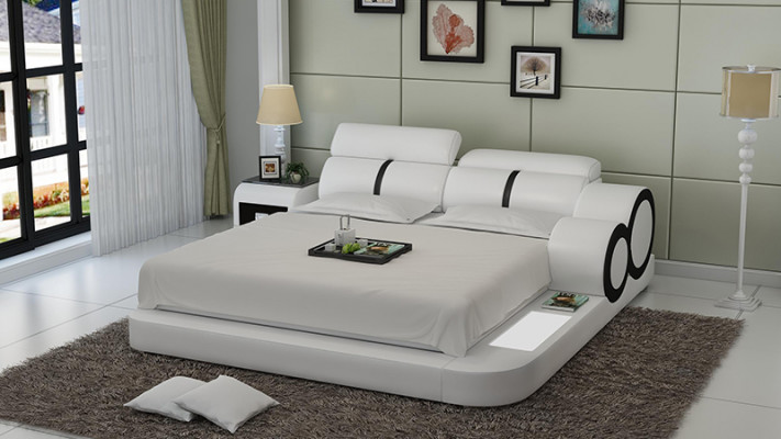 Design Bett XXL Big Betten Leder Polster Hotel 160x200cm Multifunktion Regal USB