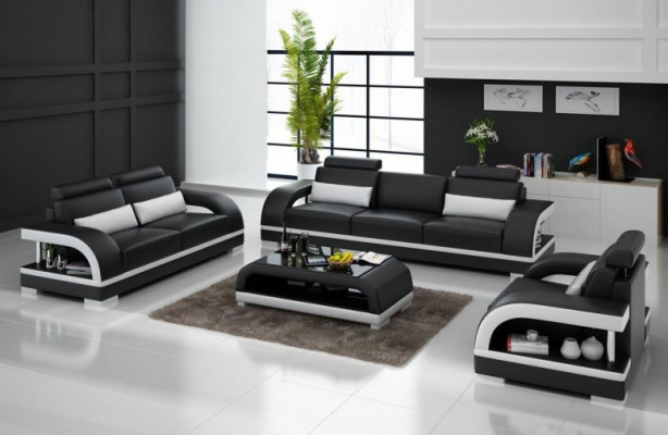 Designer Sofagarnitur Ledersofa Set 3+2+1 Garnitur Sofa Couch Neu Zitadelle S/W