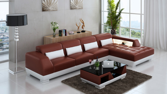 Ledersofa Couch Wohnlandschaft Ecksofa Eck Garnitur Design Modern Sofa G8024C