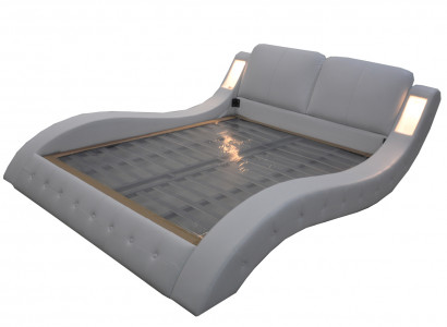 Luxus Bett mit USB Polster Ehe Hotel Moderne Betten Leder 140/160/180/200 cm