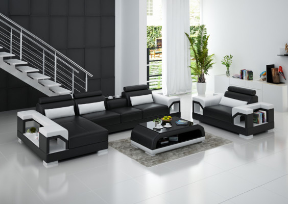 Ledersofa Wohnlandschaft Ecksofa Sessel Couch Garnitur Design Modern Sofa G8010E